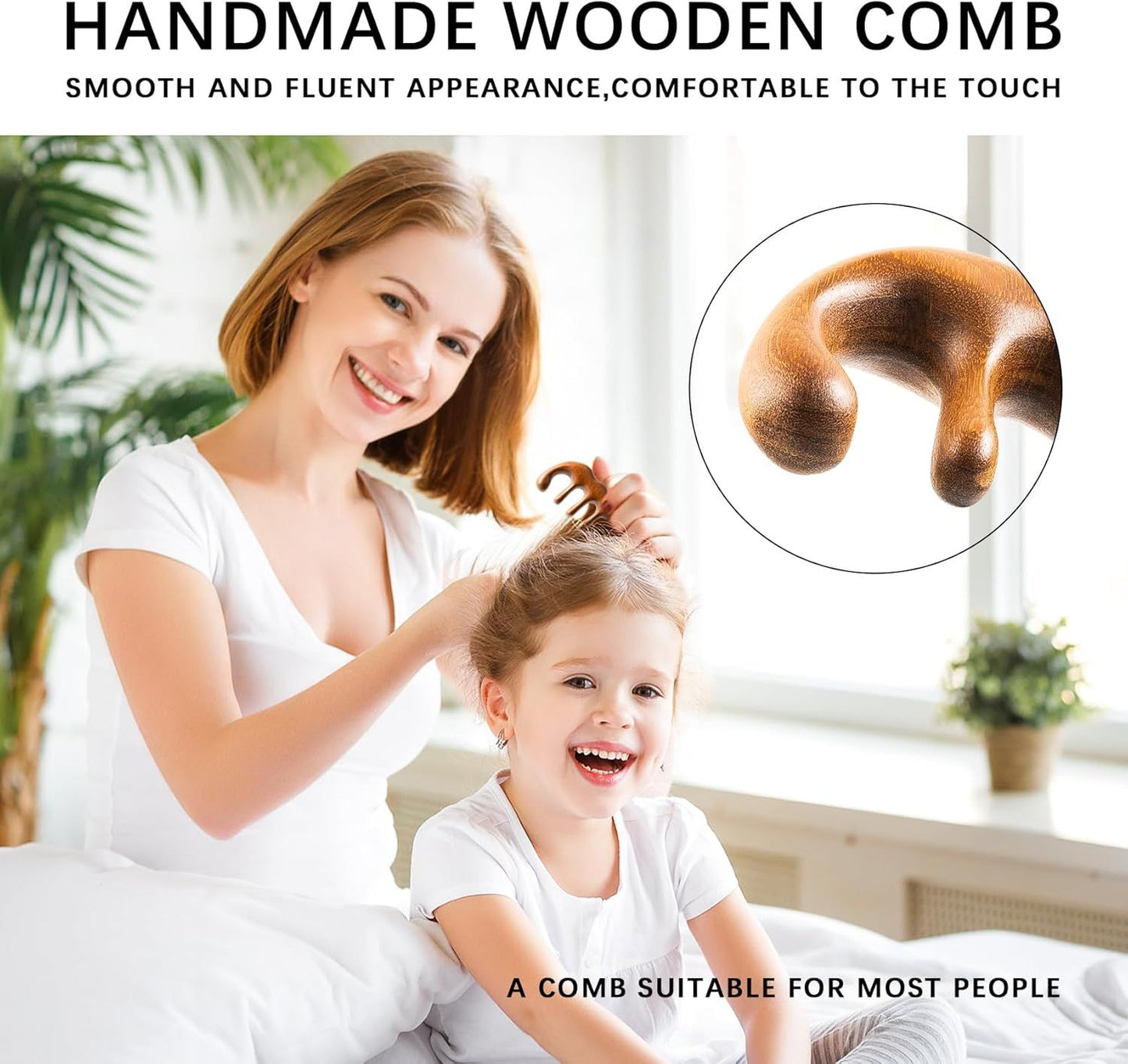 Wooden Comb, Head Massager Scalp Tool with Anti-Static Sandalwood Design, Scalp Massager for Hair Growth, Relaxing Hair Massager Scalp & Wide Tooth Comb for Detangling and Stress Relief
