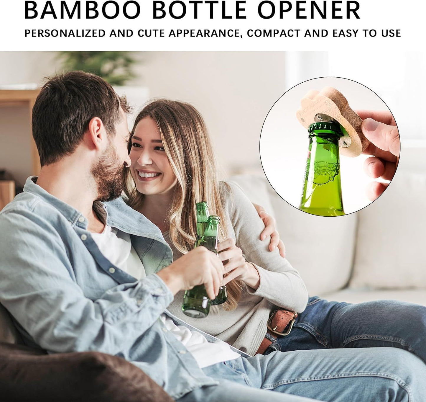 Bottle Opener Magnetic – Bamboo Beer Bottle Opener with Strong Magnet for Fridge, Claw-shaped Stainless Steel Bottle Cap Opener, Beer Opener Gift, Modern Beer Can Opener for Kitchen & Bar Use