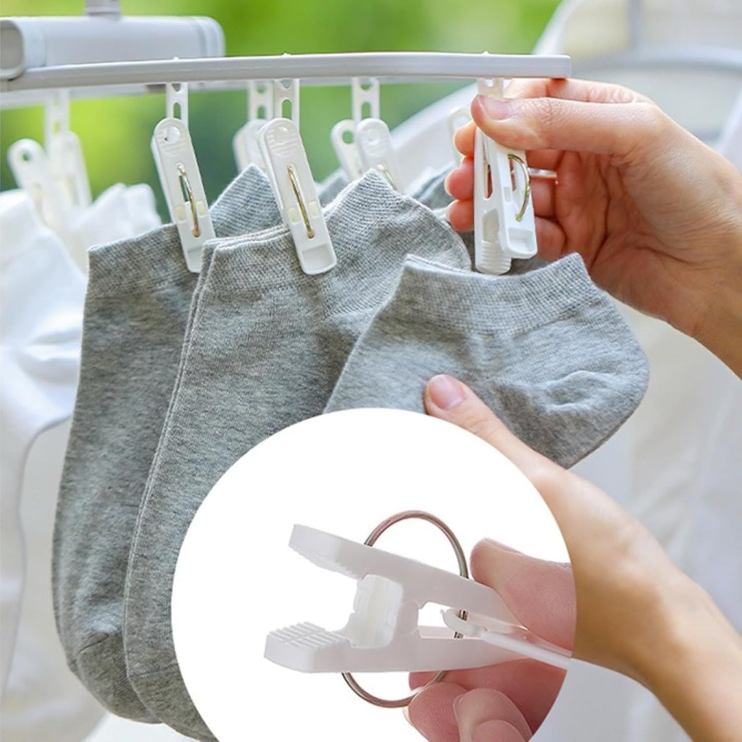 2 Pack Clothes Drying Rack with 12 Multiple Clips, Foldable Portable Travel Hanger for Socks Underwear Bras (White)