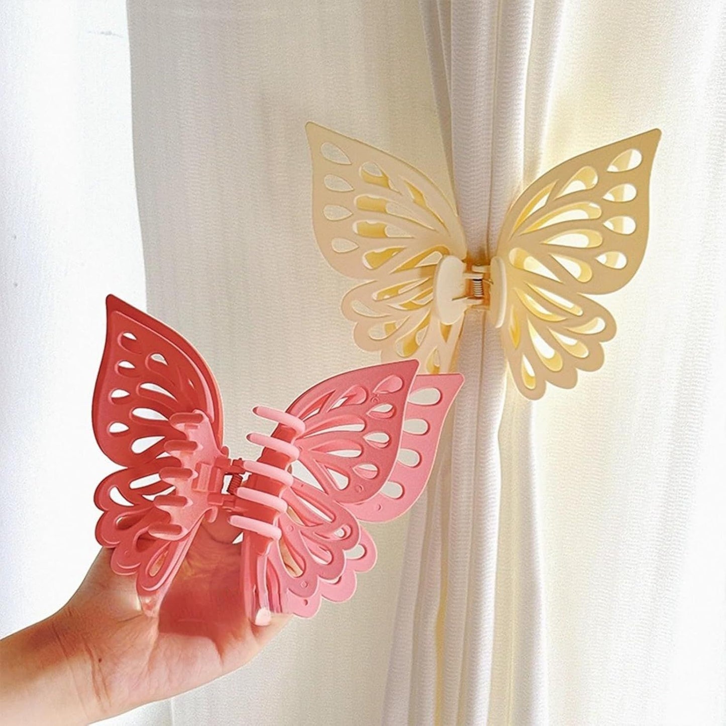 Butterfly Shape Curtain Claw Clips 2 Pack, Decorative Curtain Holder for Living Room Bedroom, Creative Drapery Tieback (Green,2)