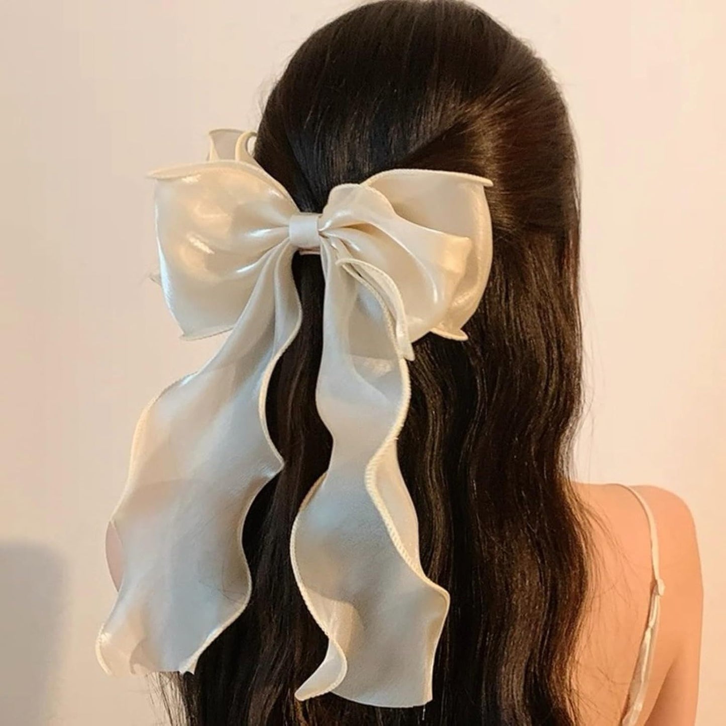 Silky Bow French Barrette Hair Clips, Elegant Satin Ribbon Hair Clamp Hair Accessory for Women Girls (Black)