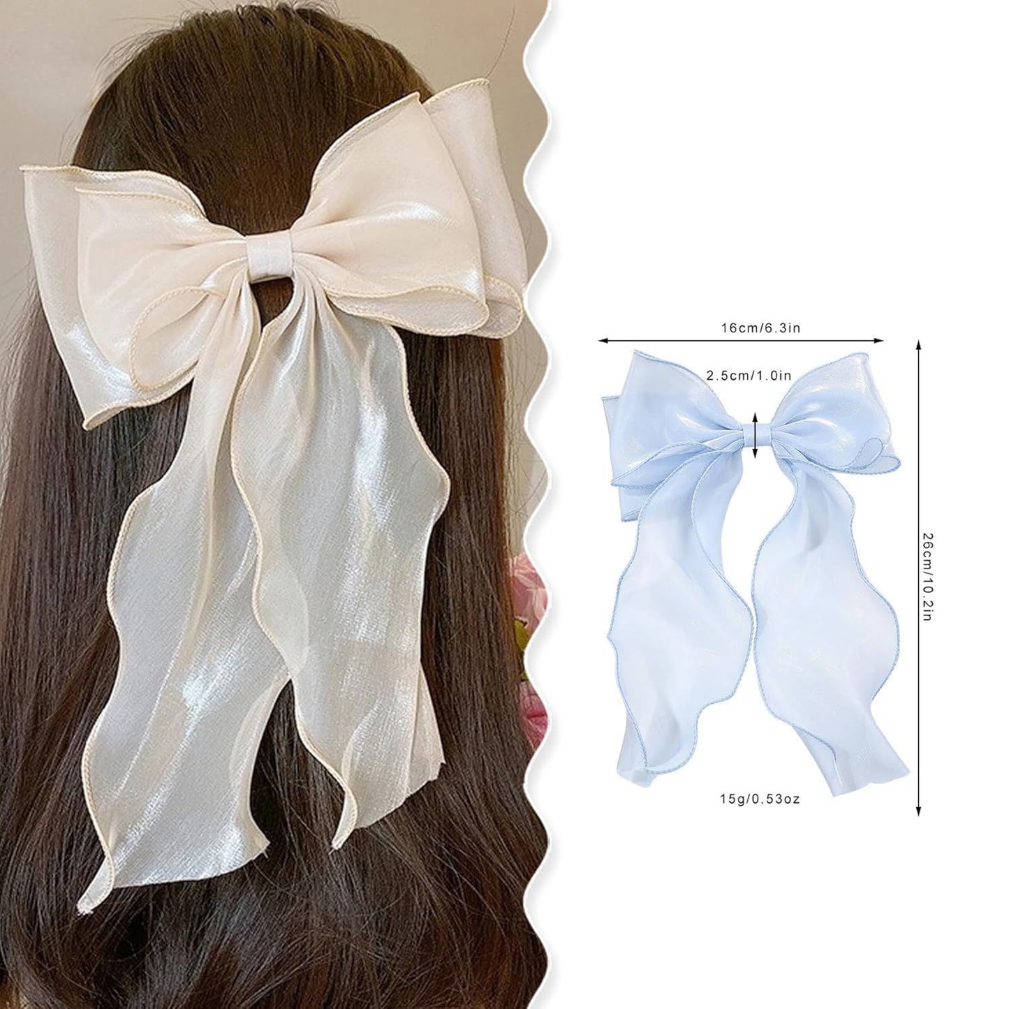 Silky Bow French Barrette Hair Clips, Elegant Satin Ribbon Hair Clamp Hair Accessory for Women Girls (Black)