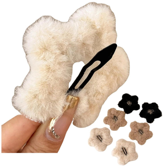 6 Pcs Plush Star Hair Clips for Women Girls, Winter Hair Accessories Fuzzy Hairpins for Bangs Side Hair Holders (Mix)