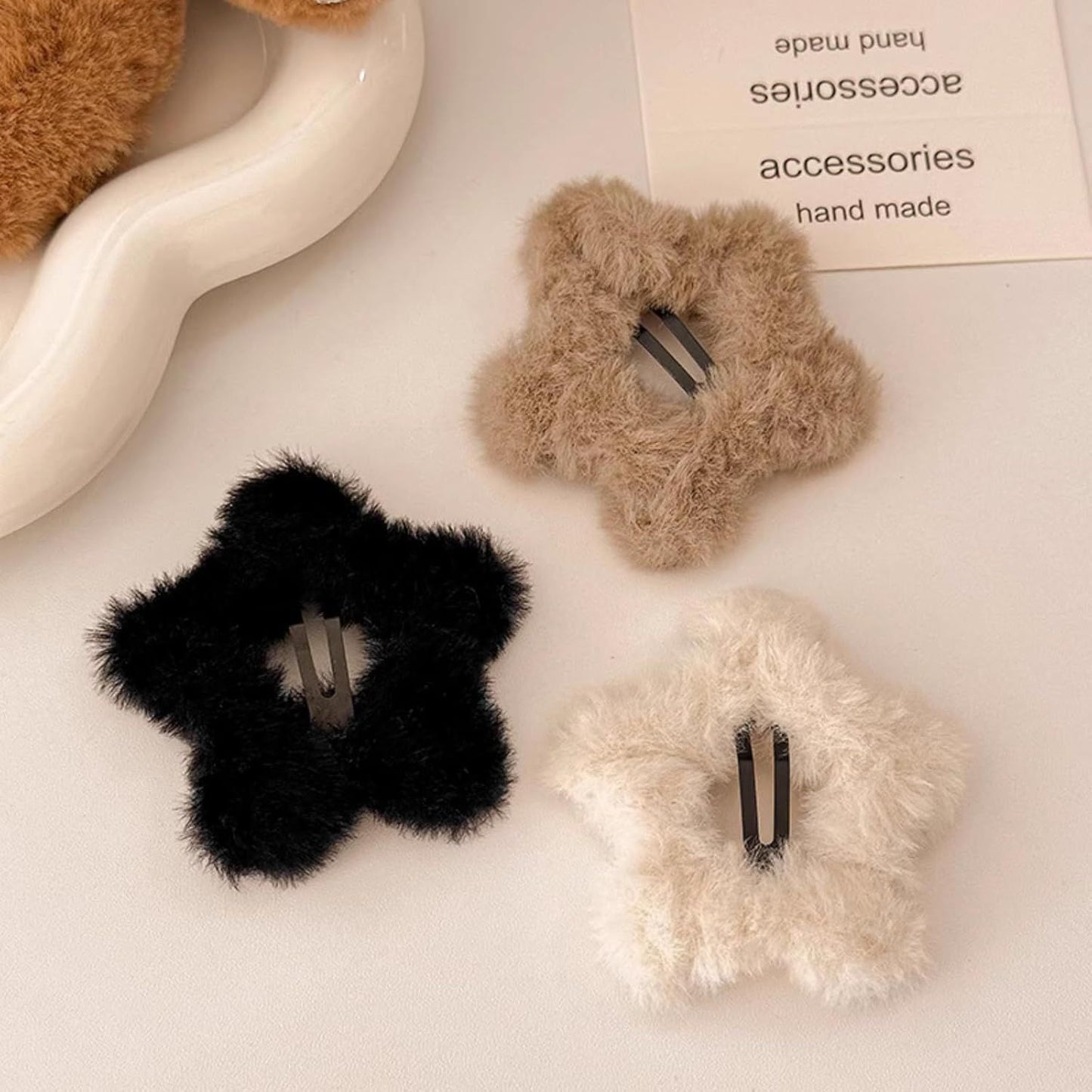 6 Pcs Plush Star Hair Clips for Women Girls, Winter Hair Accessories Fuzzy Hairpins for Bangs Side Hair Holders (Mix)
