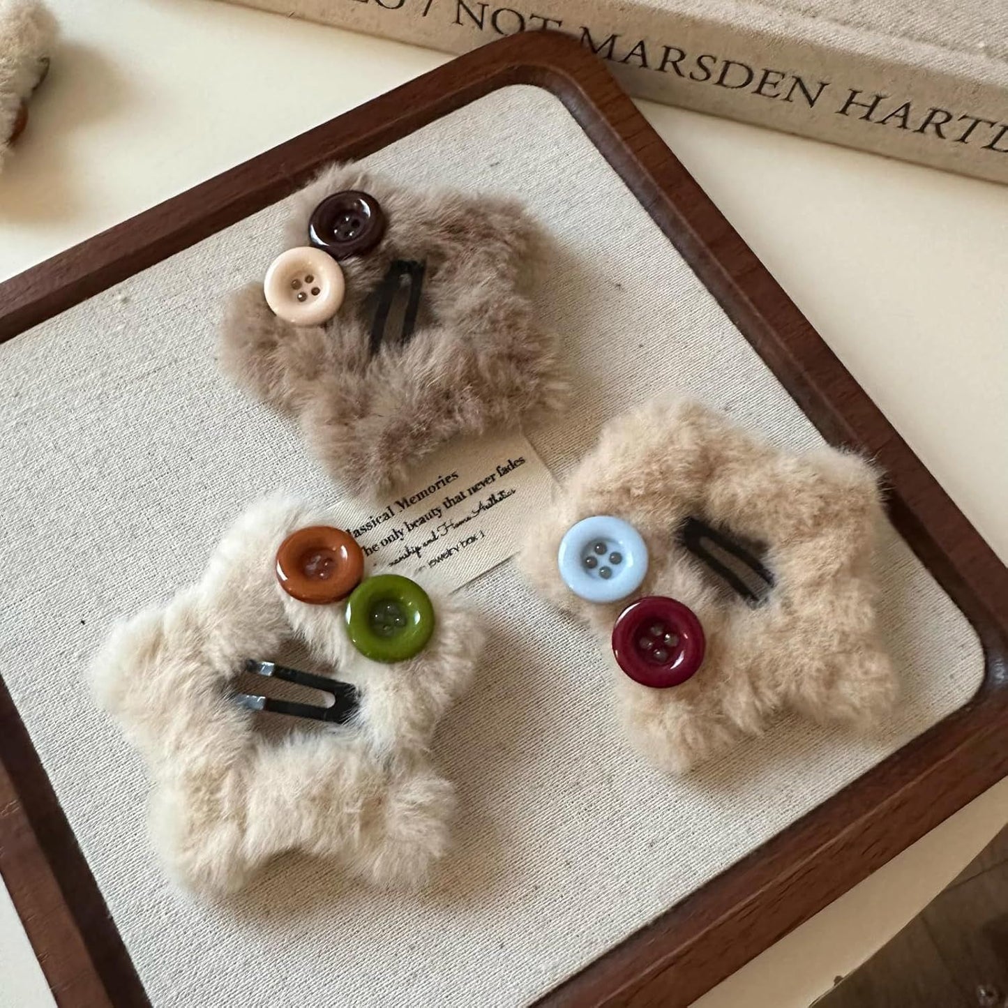 3 Pack Plush Star Button Hair Clips for Women Winter, Faux Fur Hair Clamps for Bangs Fringe Holders Hair Accessories (Mix)