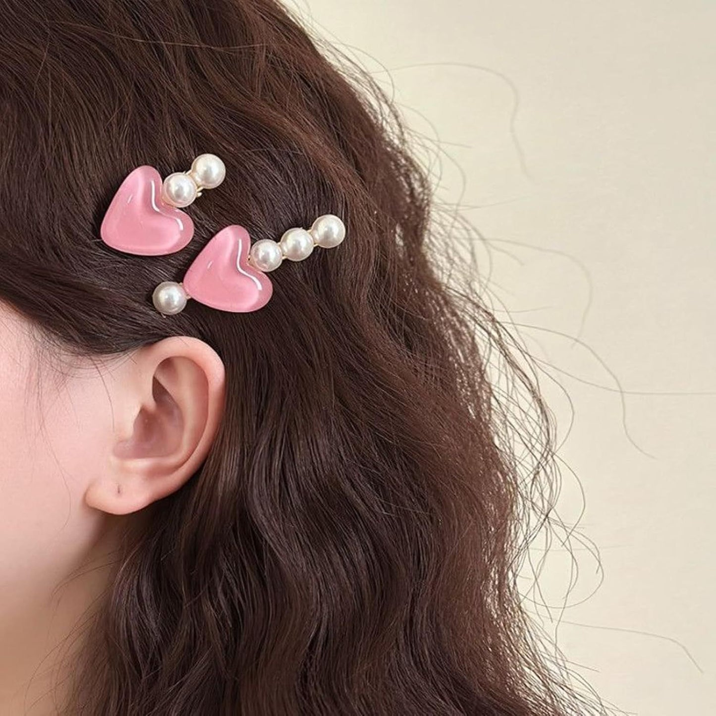 3 Pairs Heart Pearl Hair Clips, Cute Princess Hairpins for Bangs Hair Accessories for Women Girls (White Pink Purple)