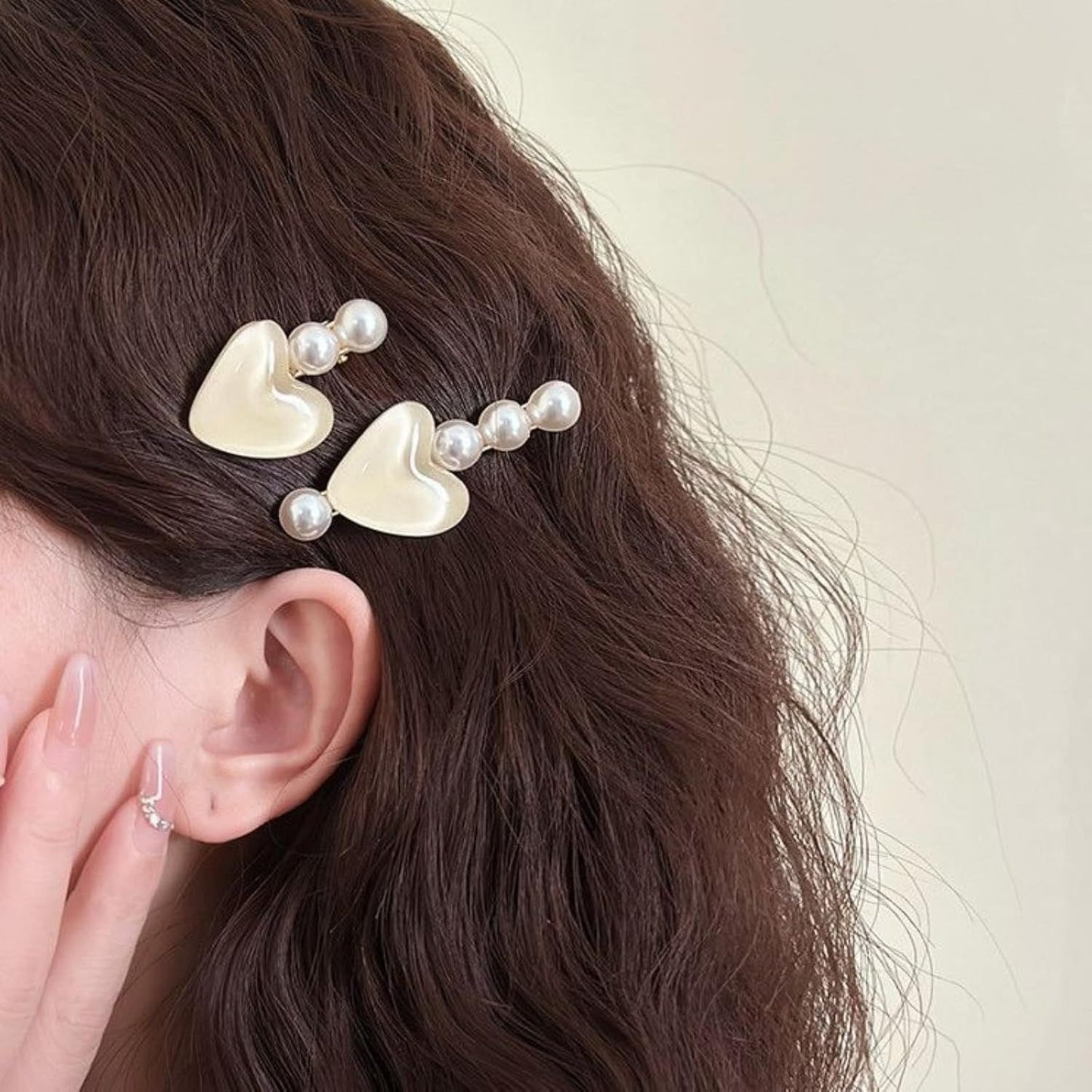 3 Pairs Heart Pearl Hair Clips, Cute Princess Hairpins for Bangs Hair Accessories for Women Girls (White Pink Purple)