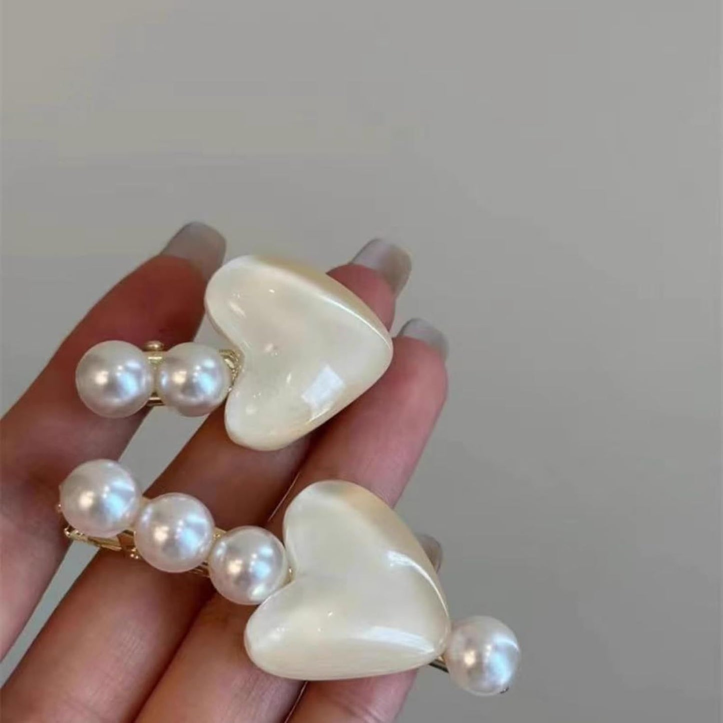 3 Pairs Heart Pearl Hair Clips, Cute Princess Hairpins for Bangs Hair Accessories for Women Girls (White Pink Purple)