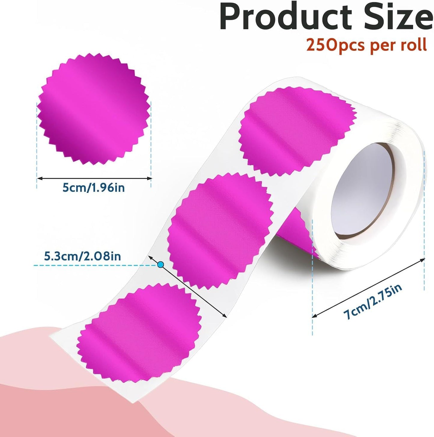 Embossing Stickers 2" Round Labels Purple Foil Blank Stickers Metallic Seals for Package, Graduation, Wedding Envelope, Certificate Wafer Seals with Serrated Edge 250 Sticker Per Roll