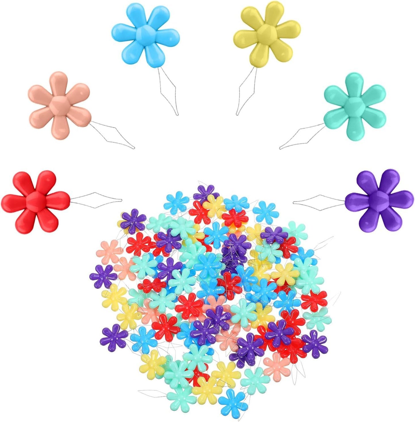 100 PCS Flower Shaped Needle Threaders for Sewing, Multicolor Embroidery Threader, Flower Head Needle Threader for Cross Stitch Sewing Quilting Embroidery Craft