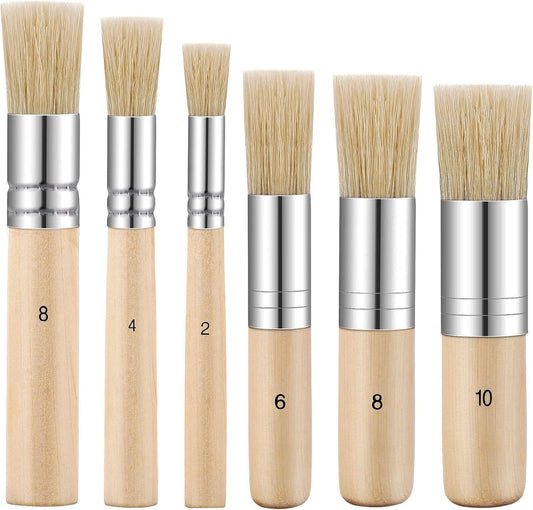 6 Pieces Wooden Stencil Brushes Pure Natural Bristle Template Paint Brushes for Acrylic Oil Watercolor Art Painting Stencil Project DIY Crafts, 6 Sizes
