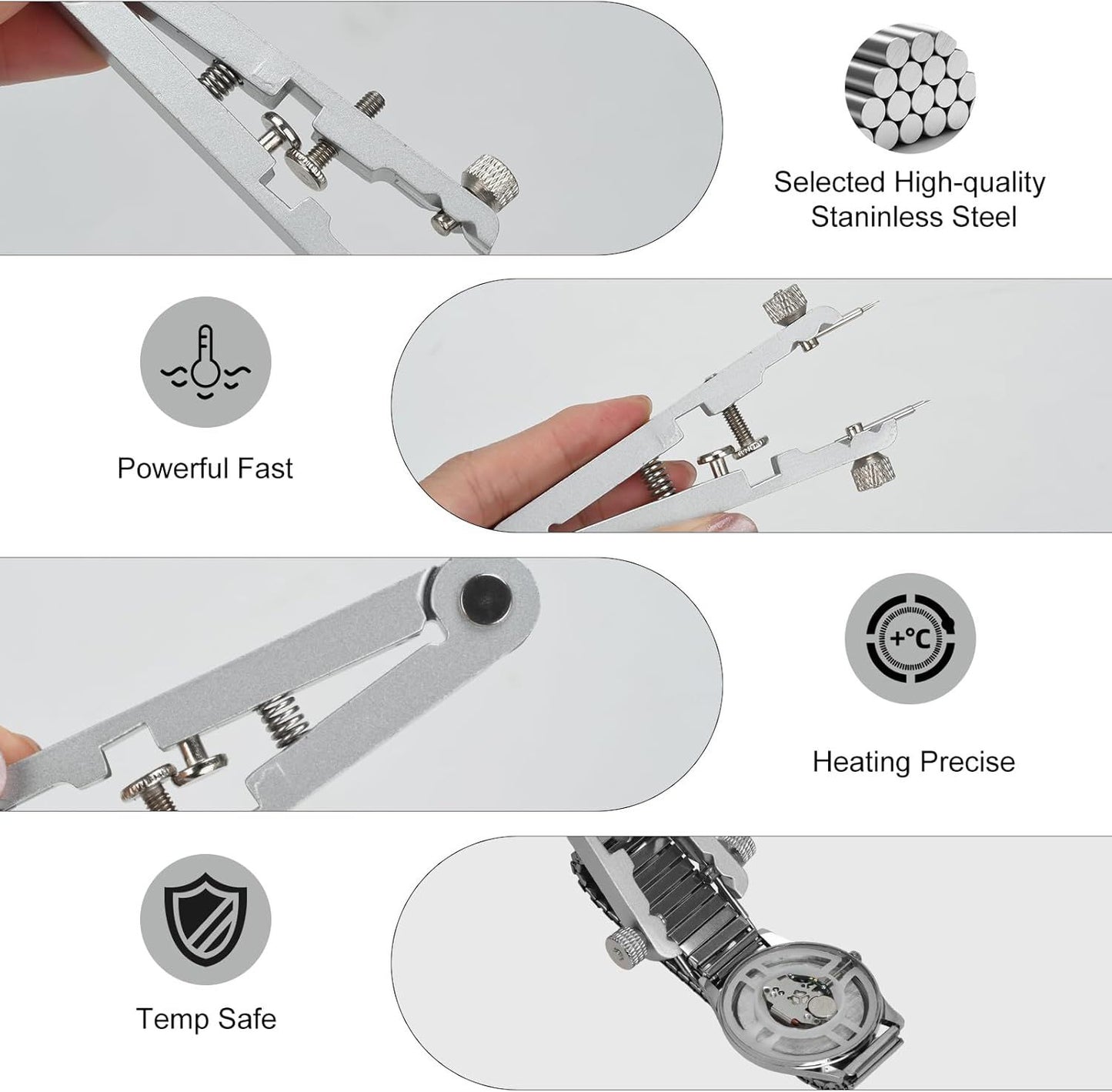 Watch Spring Bar Plier Tool Set Watchband Pliers with 10 Pins,Watch Wrist Ban Repair Remove Tool,Spring Plier Tweezer,Removal Tool for Watch Pin Strap Band Watch Link-Sliver