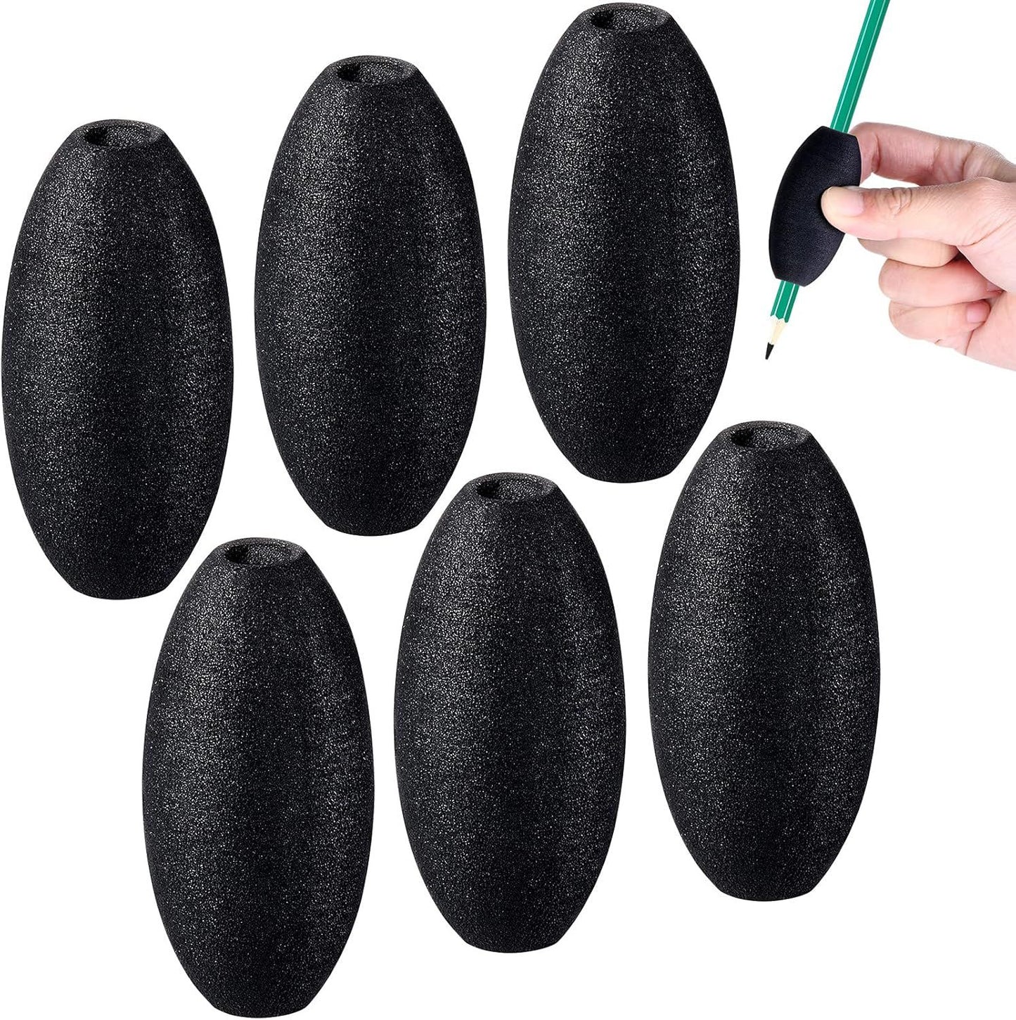 Writing Aid Trainer for Adults Foam Egg Grips Pen Cushioned Holders Writing Aid Trainer for Handwriting Drawing Preschool Supplies Right or Left Hand Use, 6 Pieces(Black)