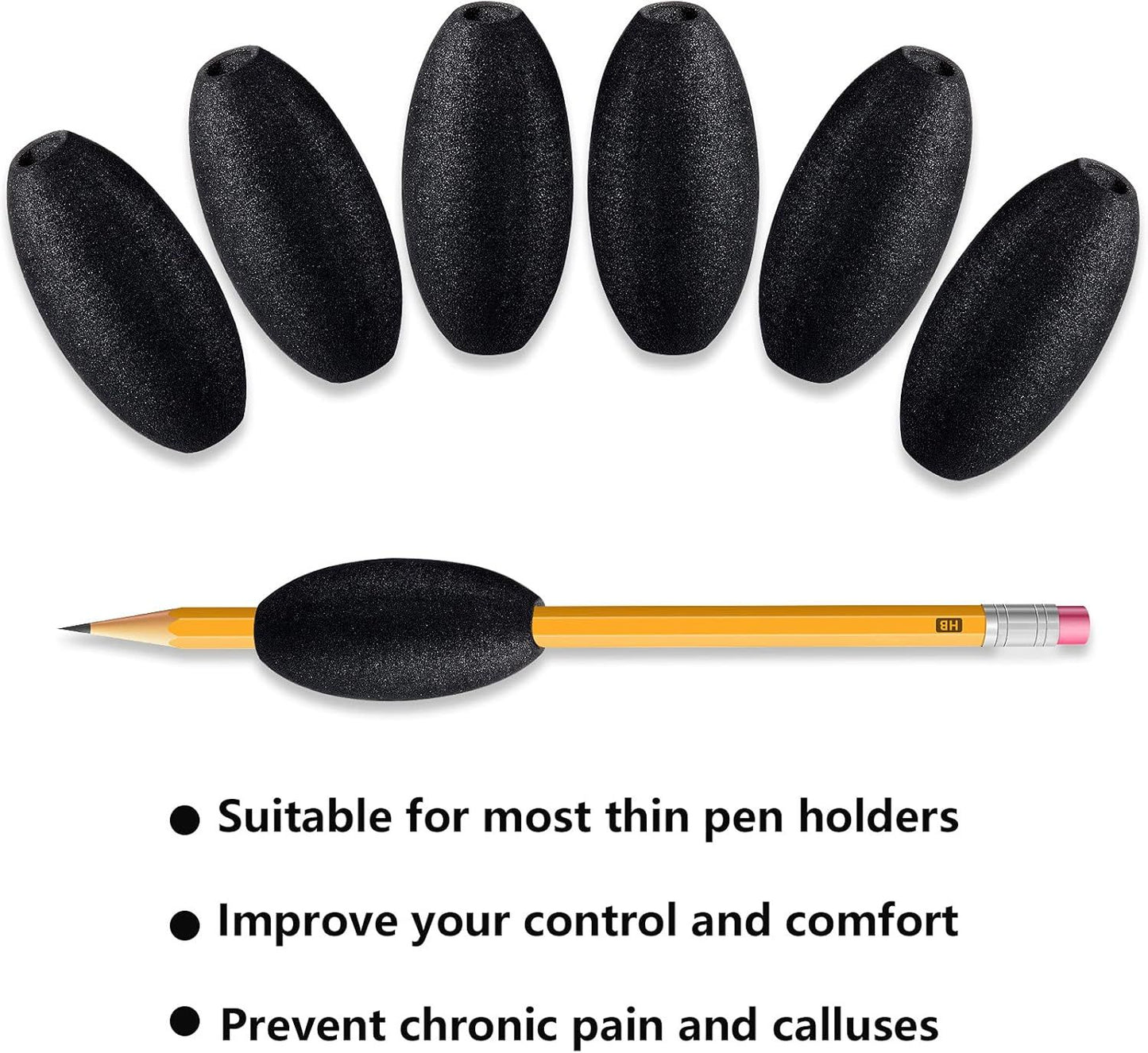 Writing Aid Trainer for Adults Foam Egg Grips Pen Cushioned Holders Writing Aid Trainer for Handwriting Drawing Preschool Supplies Right or Left Hand Use, 6 Pieces(Black)