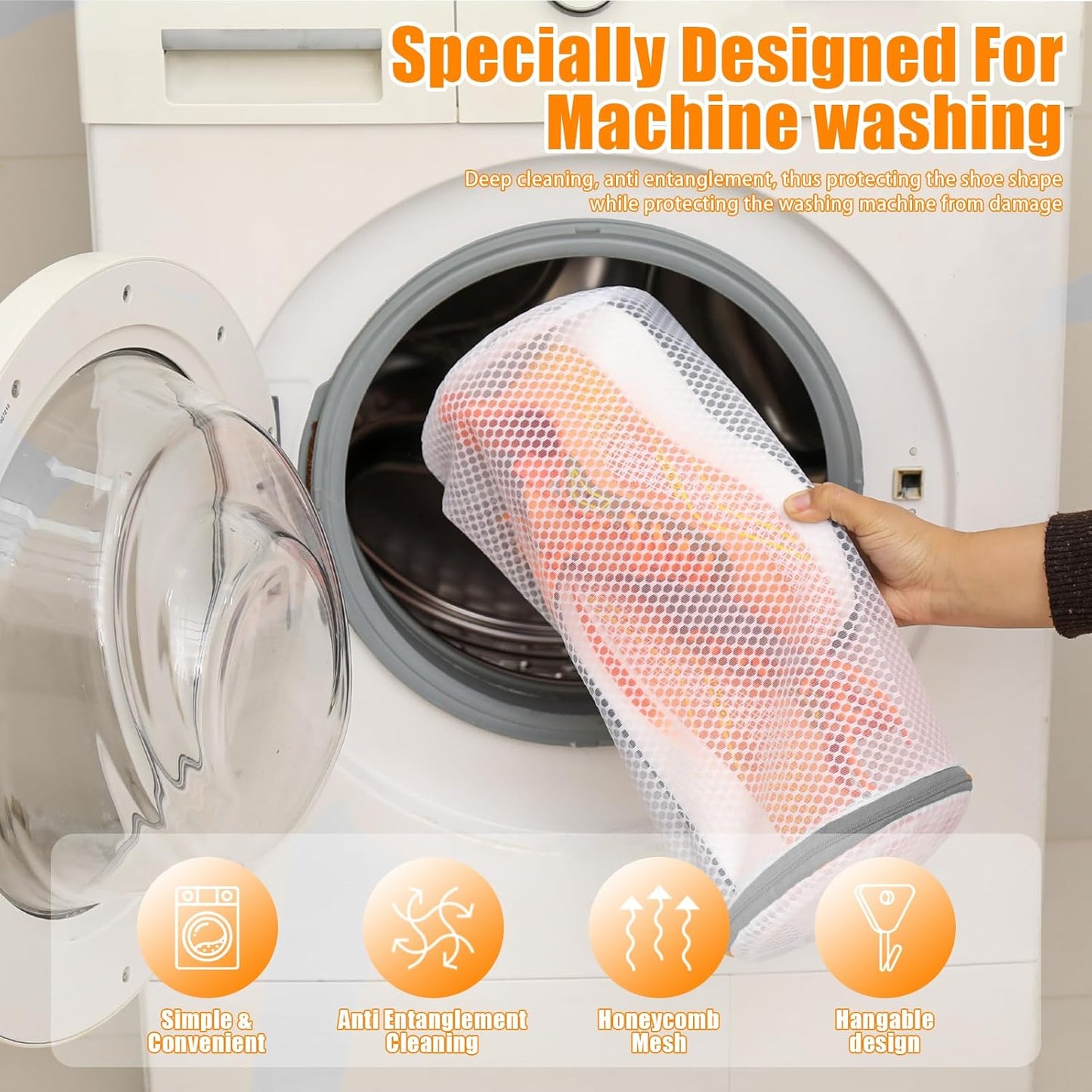 Kimmama Shoe Washing Machine Bag, Shoe Bag for Washing Machine, Mesh Laundry Bags for Sneakers, Footwear, Trainers, Slippers, Honeycomb Net, Grey Zipper, 7x15"