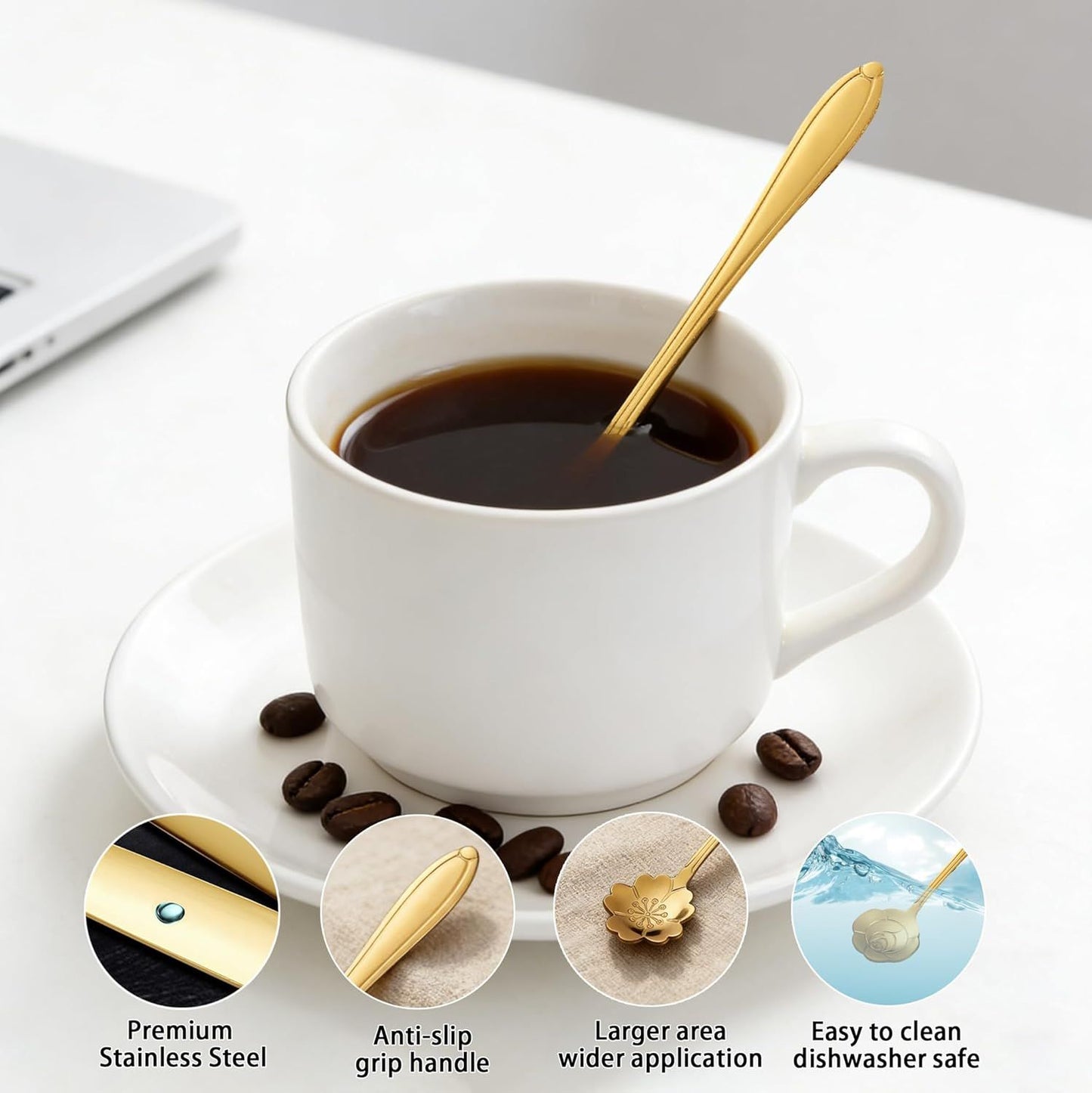 24PCS Gold Coffee Espresso Spoons, 5 Inch Stainless Steel Small Spoon for Dessert, Tea, Demitasse Stirring, Soup, Kitchen, Cafe or Bar