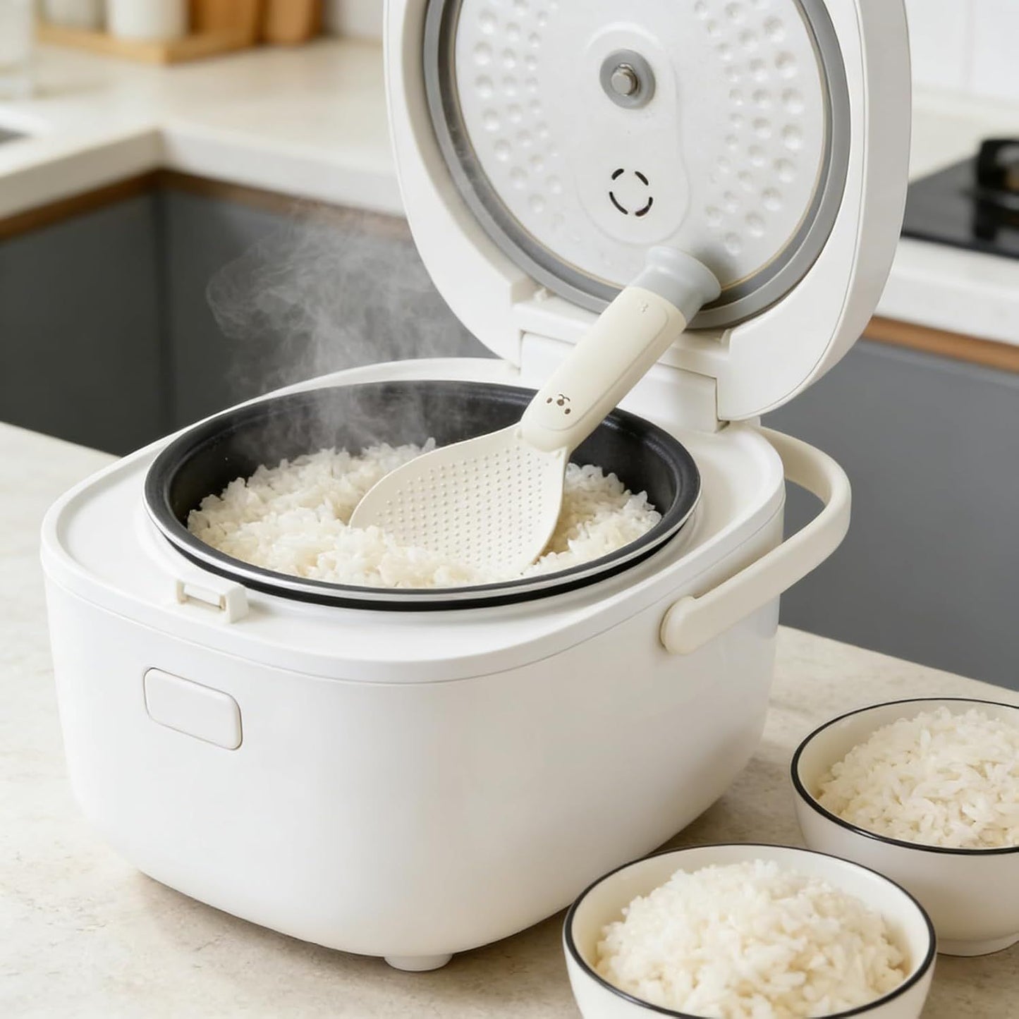 2PCS Plastic Rice Spoon, Non Stick Standing Rice Paddle, Heat Resistant Scooper for Kitchen, Cooker, Home, Restaurant