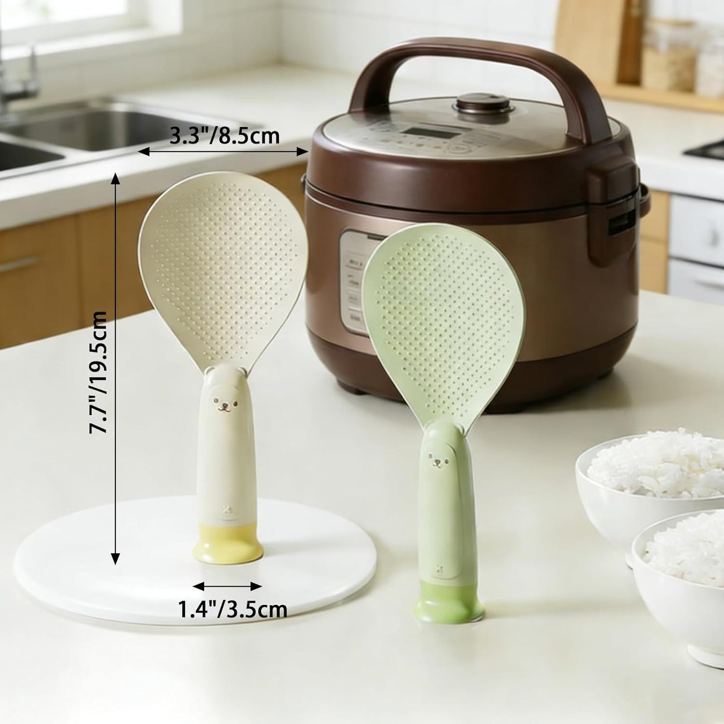 2PCS Plastic Rice Spoon, Non Stick Standing Rice Paddle, Heat Resistant Scooper for Kitchen, Cooker, Home, Restaurant