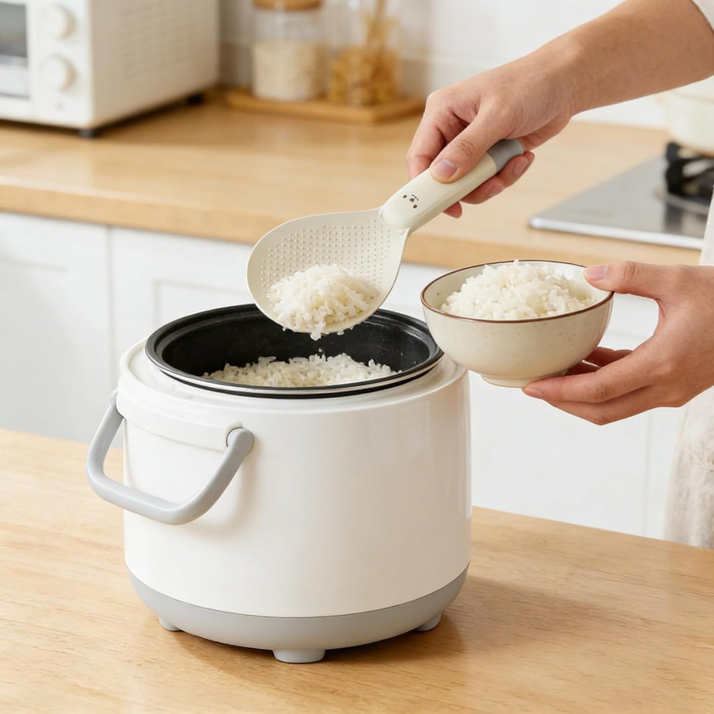 2PCS Plastic Rice Spoon, Non Stick Standing Rice Paddle, Heat Resistant Scooper for Kitchen, Cooker, Home, Restaurant