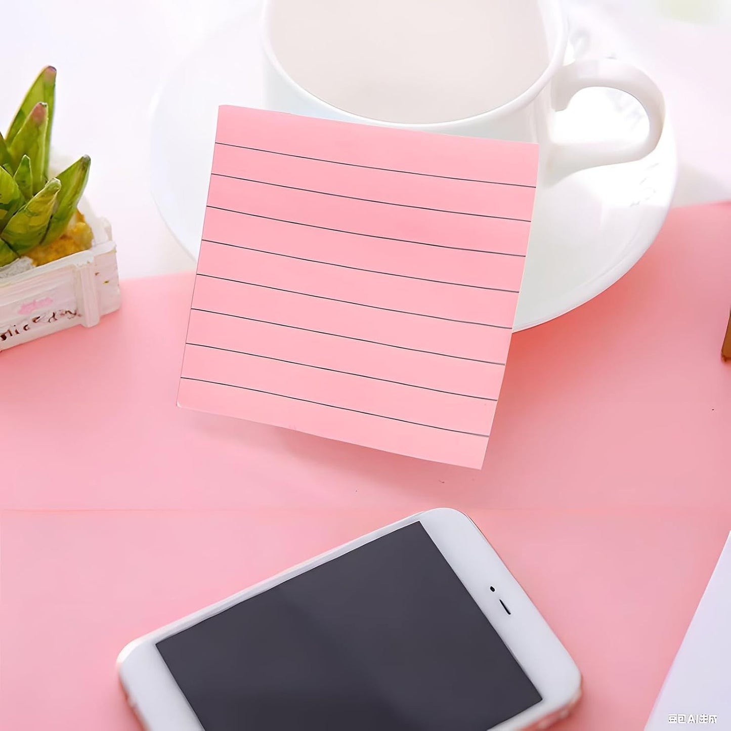 Pink Lined Sticky Notes, 3"x3" Self-Stick Note Pads, 6 Pads, 100 Sheets/Pad, Total 600 Sheet