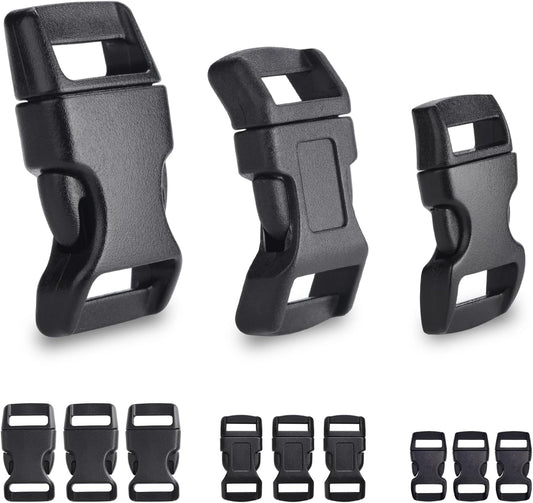 CooBigo 60 Pack Paracord Bracelets Buckles, 5/8, 1/2 and 3/8 Inch Contoured Paracord Buckles, Plastic Side Release Clasp for Parachute 550 Cord Bracelets Clasps Clip Dog Collar Accessories (20 Each)