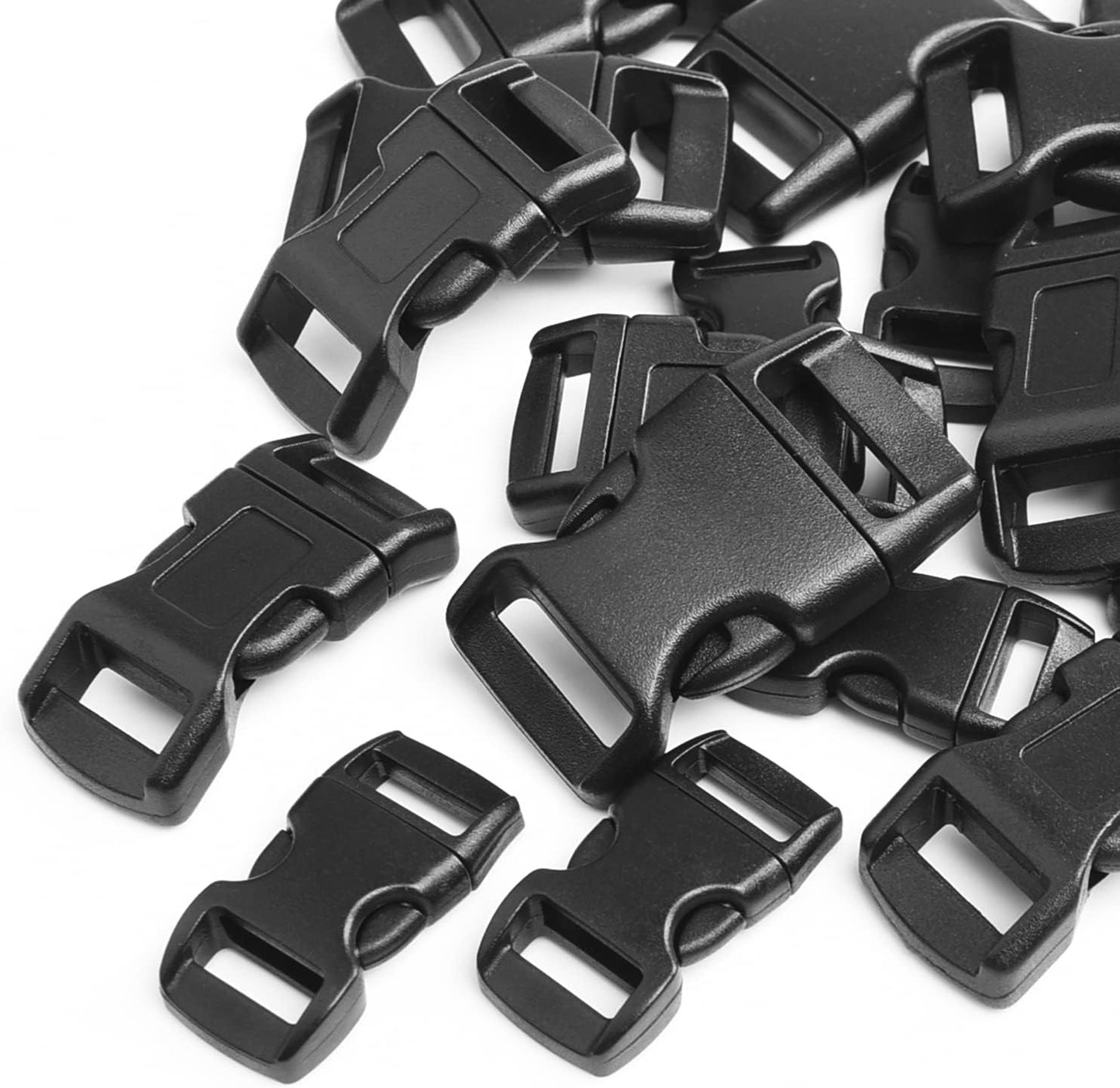CooBigo 60 Pack Paracord Bracelets Buckles, 5/8, 1/2 and 3/8 Inch Contoured Paracord Buckles, Plastic Side Release Clasp for Parachute 550 Cord Bracelets Clasps Clip Dog Collar Accessories (20 Each)