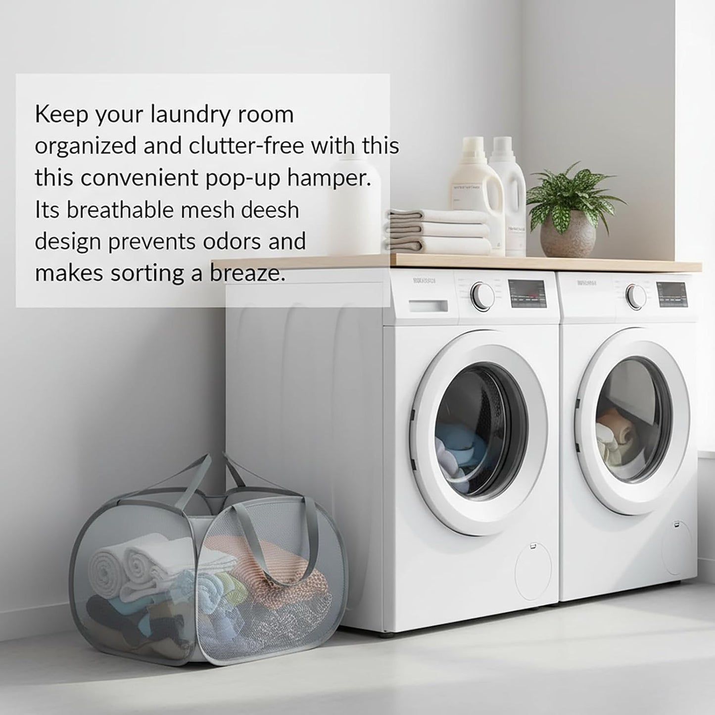 Kimmama Collapsible Mesh Laundry Basket, Foldable Pop Up Laundry Hamper with Side Pocket, Removable Clothes Storage Bin with Handle for Laundry Room, College Drom, Bathroom, Kid Room, Travel, 95L