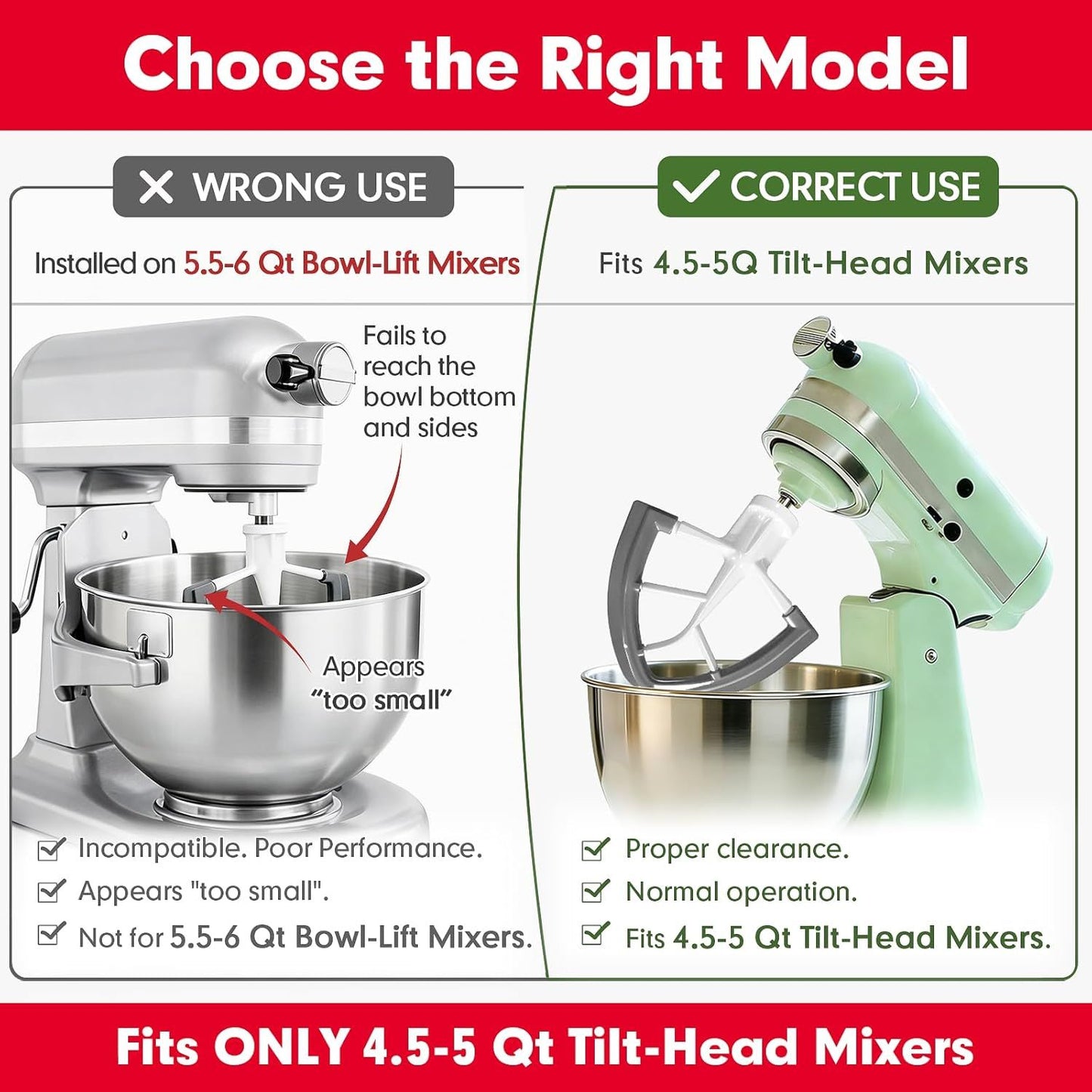 Flex Edge Beater for KitchenAid 4.5/5 Qt Tilt-Head Stand Mixer – Silicone Paddle, Dishwasher Safe, Flexible Silicone Edges Bowl Scraper For Kitchen Aid Accessories and Attachments (Grey)