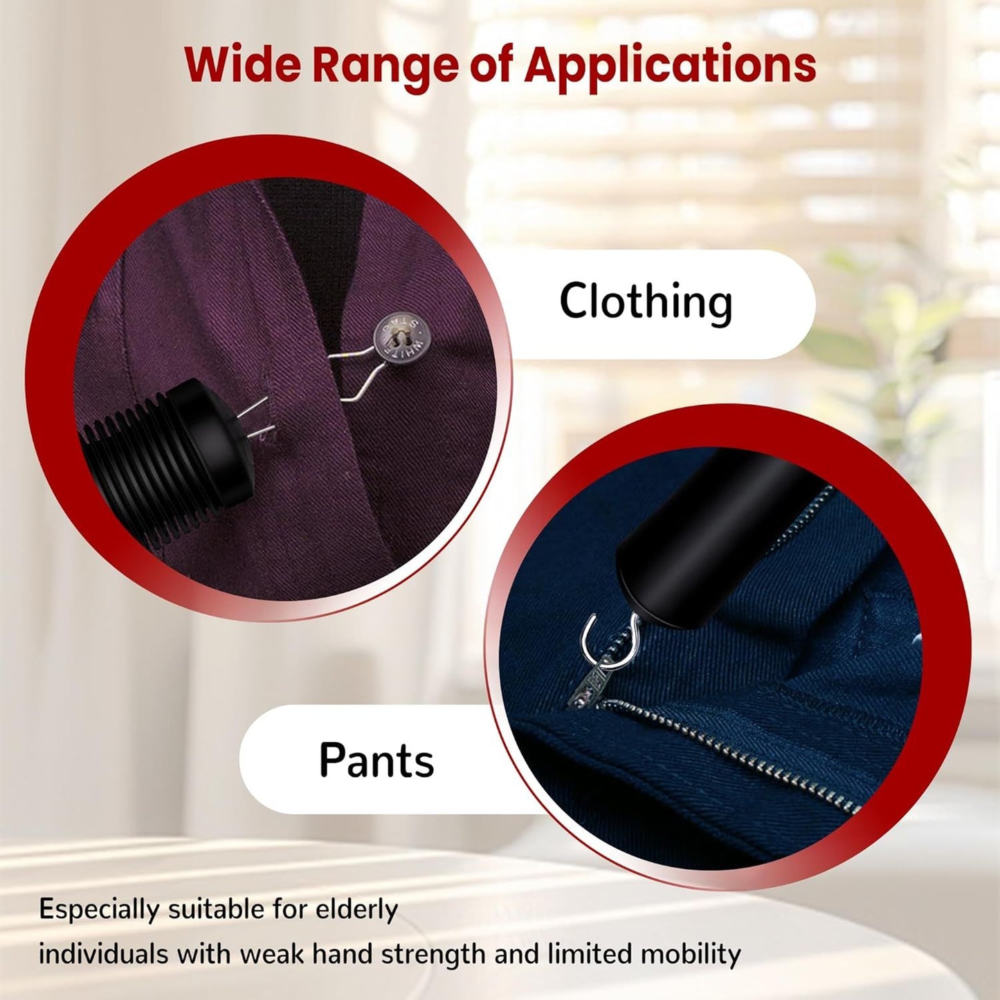 Button Hook with Zipper Pull, Button Assist Tool, Button Hook for Seniors, Disabled, Limited Hand Mobility, One Handed Button Helper Tool, Gifts for People with Disabilities, Easy to Use
