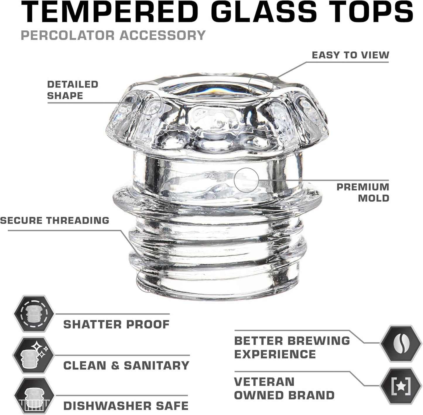 Coffee Percolator Glass Top Replacement - (Pack of 2)