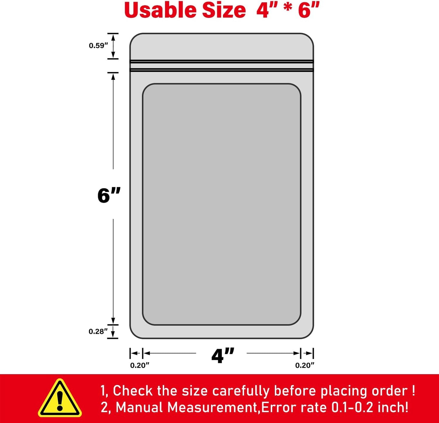 EONJOE 100-Pack 4×6 Inch Mylar Bags Resealable Holographic Packaging Bag Jewelry Candy Sample Food Treat Party Favor Small Bussiness Bags,Black