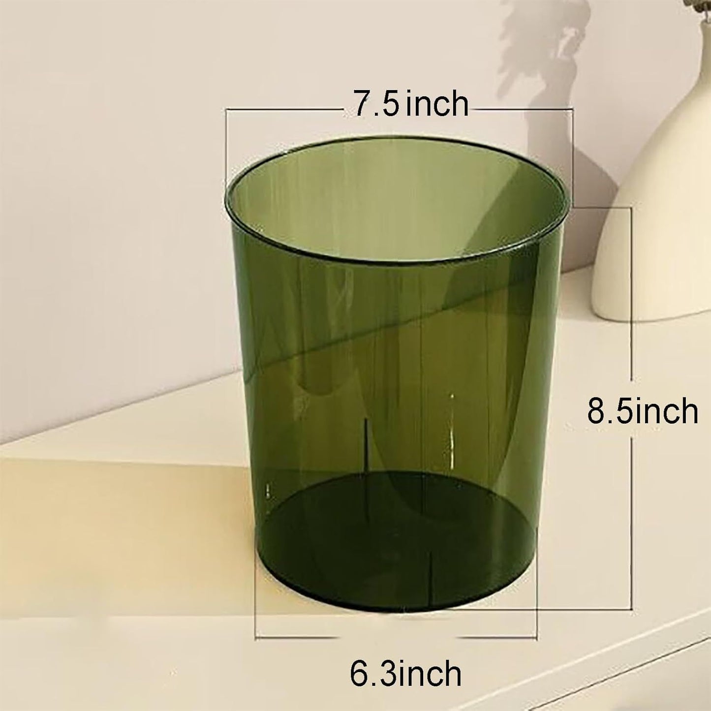 Small Trash Can Plastic Wastebasket 1.5 Gallon Round Garbage Container Bin for Bathroom, Bedroom, Kitchen, College Dorm, Office, Craft Room - Clear & Green