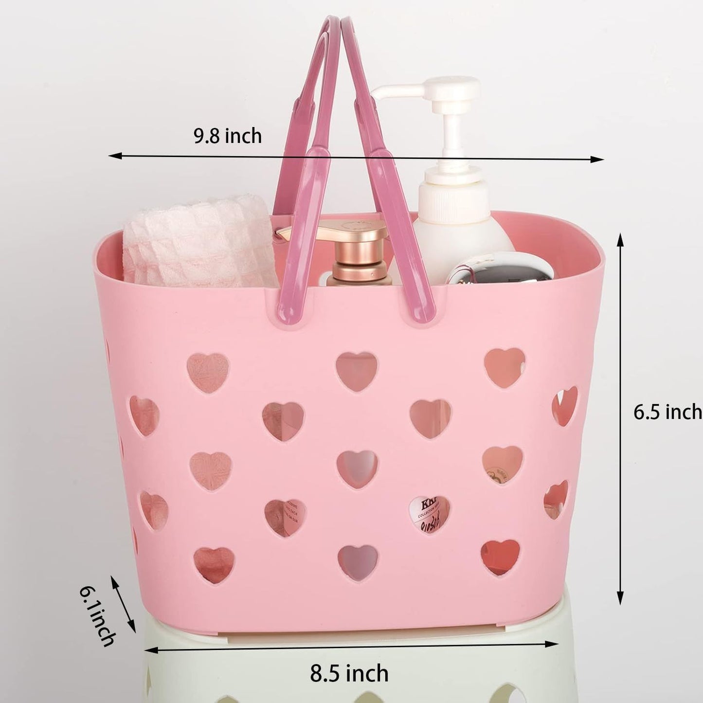 Portable Shower Caddy Tote Plastic Storage Basket with Handle Box Organizer Bin for Bathroom, Pantry, Kitchen, College Dorm, Garage - Pink