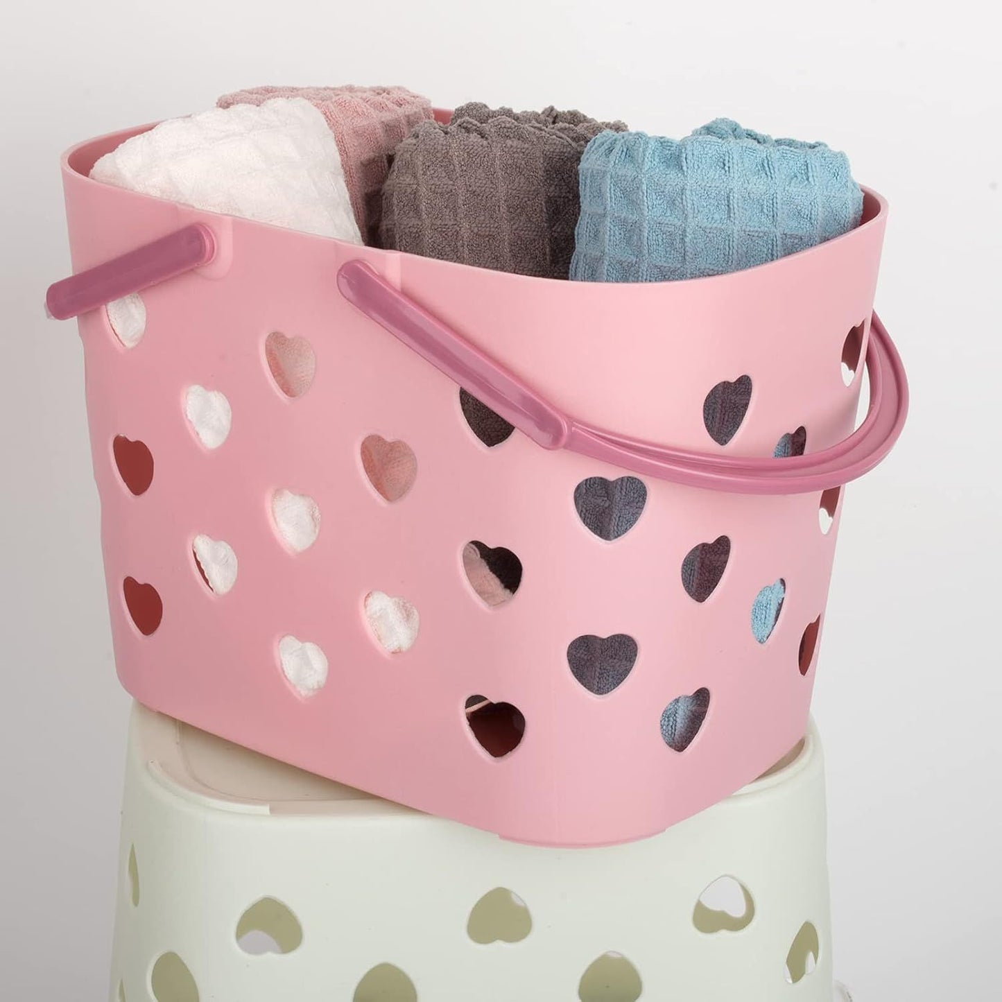 Portable Shower Caddy Tote Plastic Storage Basket with Handle Box Organizer Bin for Bathroom, Pantry, Kitchen, College Dorm, Garage - Pink