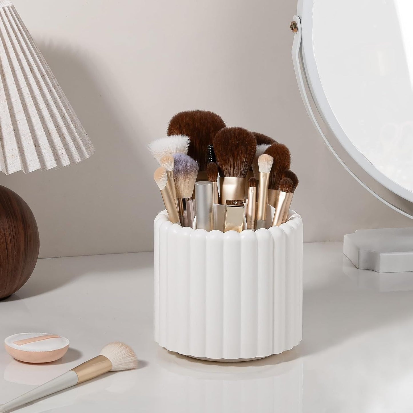 360° Rotating Pen Holder 7 Slots Desk Organizer Removable Pencil Cup Plastic Art Supplies and Accessories Desktop Storage Box Caddy for Office, School, Home (White)