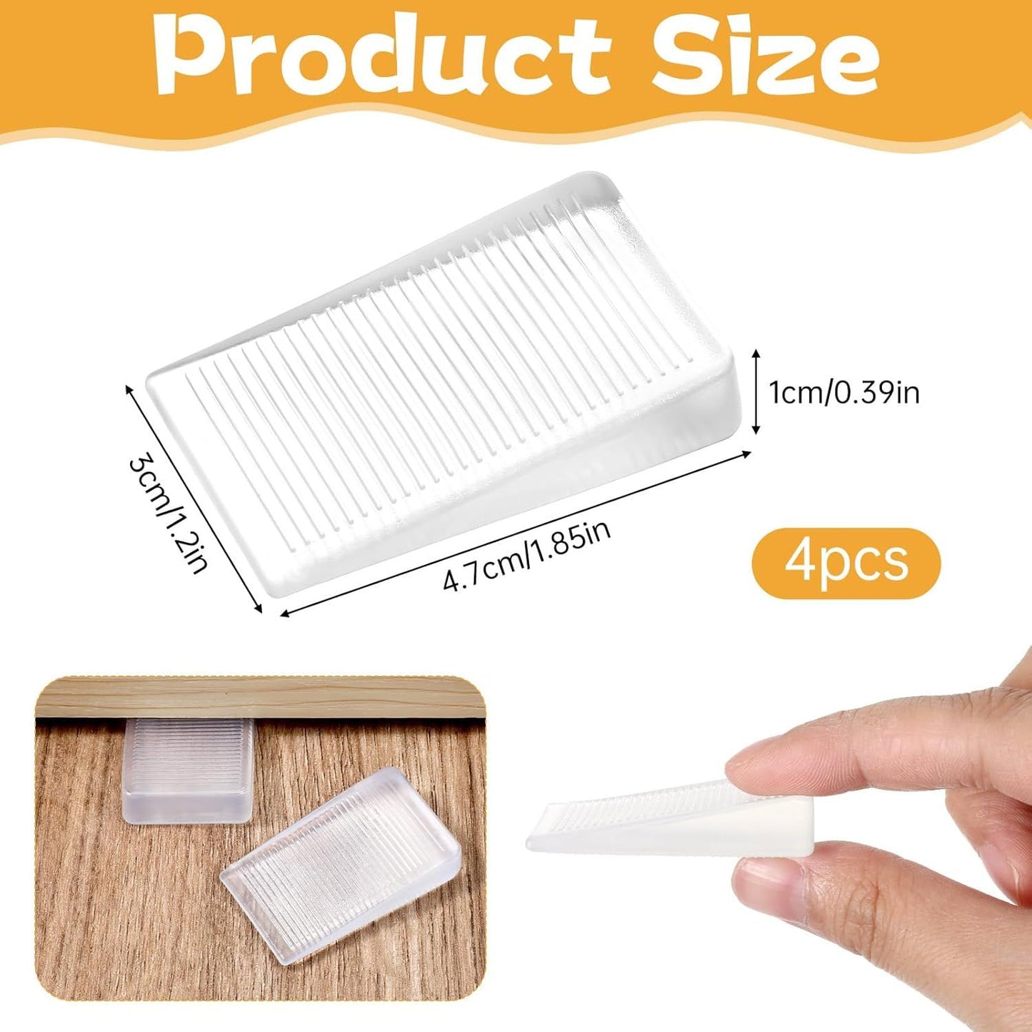 4 Pack Rubber Door Stop, Wedge Thin Door Stoppers for Bottom of Doors Clear Non-Scratching Doorstops Sturdy Stackable Doors Stops for Home Office School