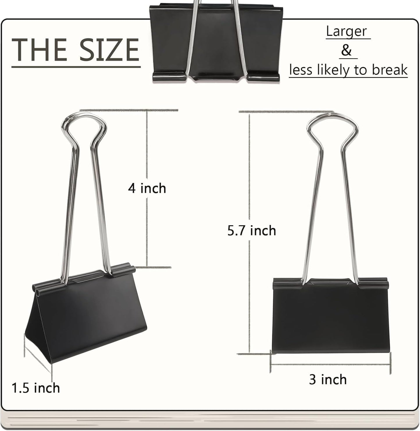 3-Inch Extra-Large  Binder Clips - Heavy-Duty Black Paper Clamps, 75mm Width, 8-Count Set for Office Organization