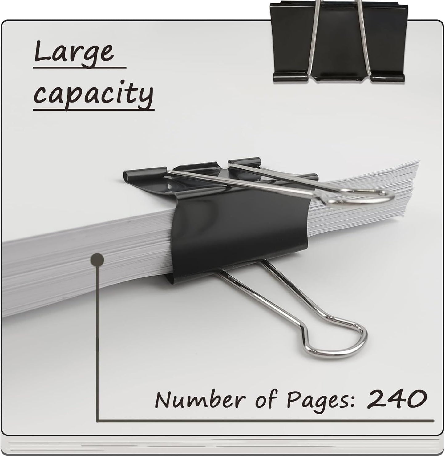 3-Inch Extra-Large  Binder Clips - Heavy-Duty Black Paper Clamps, 75mm Width, 8-Count Set for Office Organization