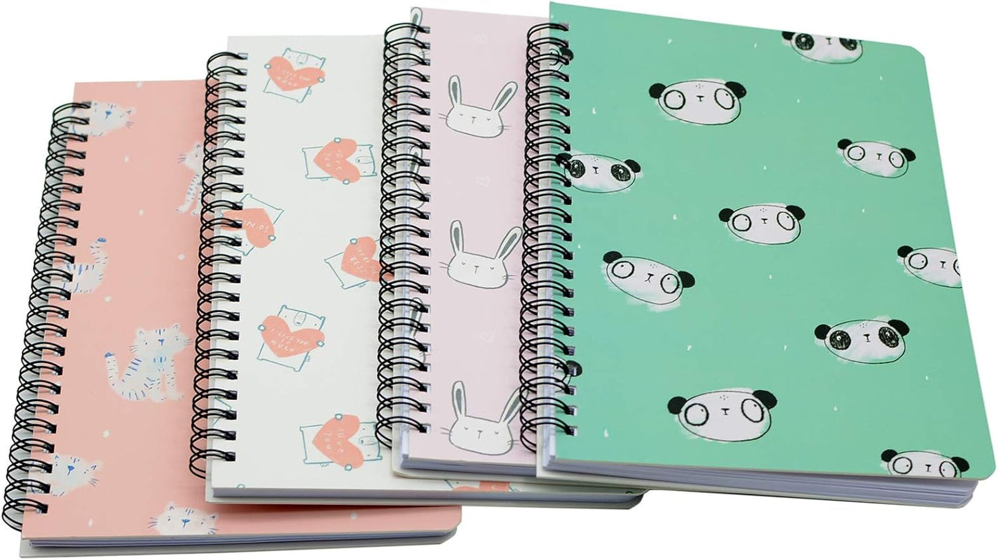 Yansanido 4 Pack (A5) Spiral Notebooks Journal Hardcover Planner 8.26 x 5.9 Inch 160 Pages Ruled Lined Notebook White Paper for Students Office School Supplies (style 4- animal 4 pack, A5)