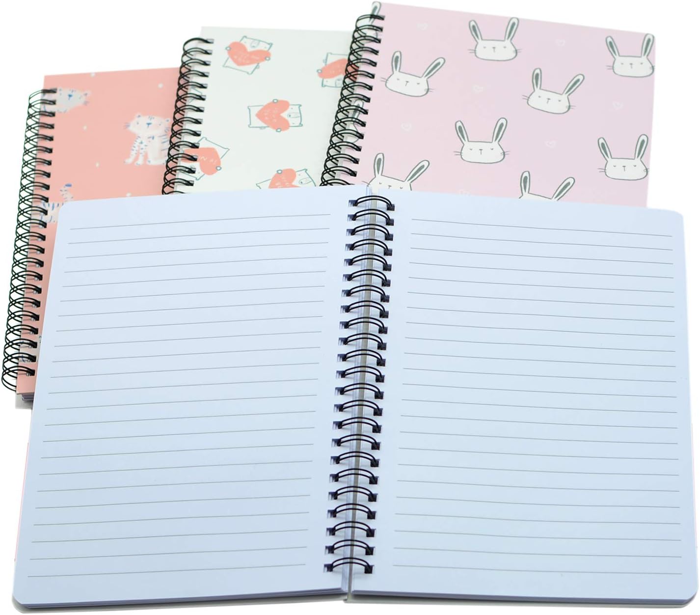 Yansanido 4 Pack (A5) Spiral Notebooks Journal Hardcover Planner 8.26 x 5.9 Inch 160 Pages Ruled Lined Notebook White Paper for Students Office School Supplies (style 4- animal 4 pack, A5)