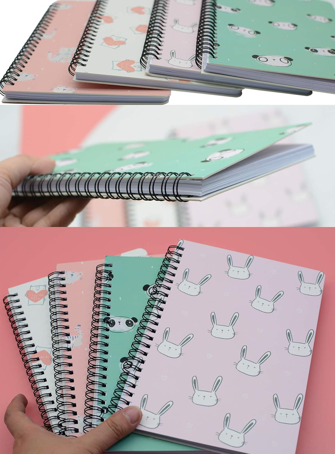 Yansanido 4 Pack (A5) Spiral Notebooks Journal Hardcover Planner 8.26 x 5.9 Inch 160 Pages Ruled Lined Notebook White Paper for Students Office School Supplies (style 4- animal 4 pack, A5)
