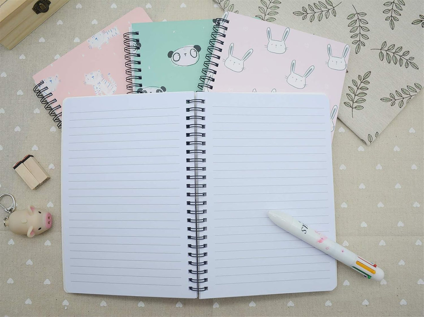 Yansanido 4 Pack (A5) Spiral Notebooks Journal Hardcover Planner 8.26 x 5.9 Inch 160 Pages Ruled Lined Notebook White Paper for Students Office School Supplies (style 4- animal 4 pack, A5)