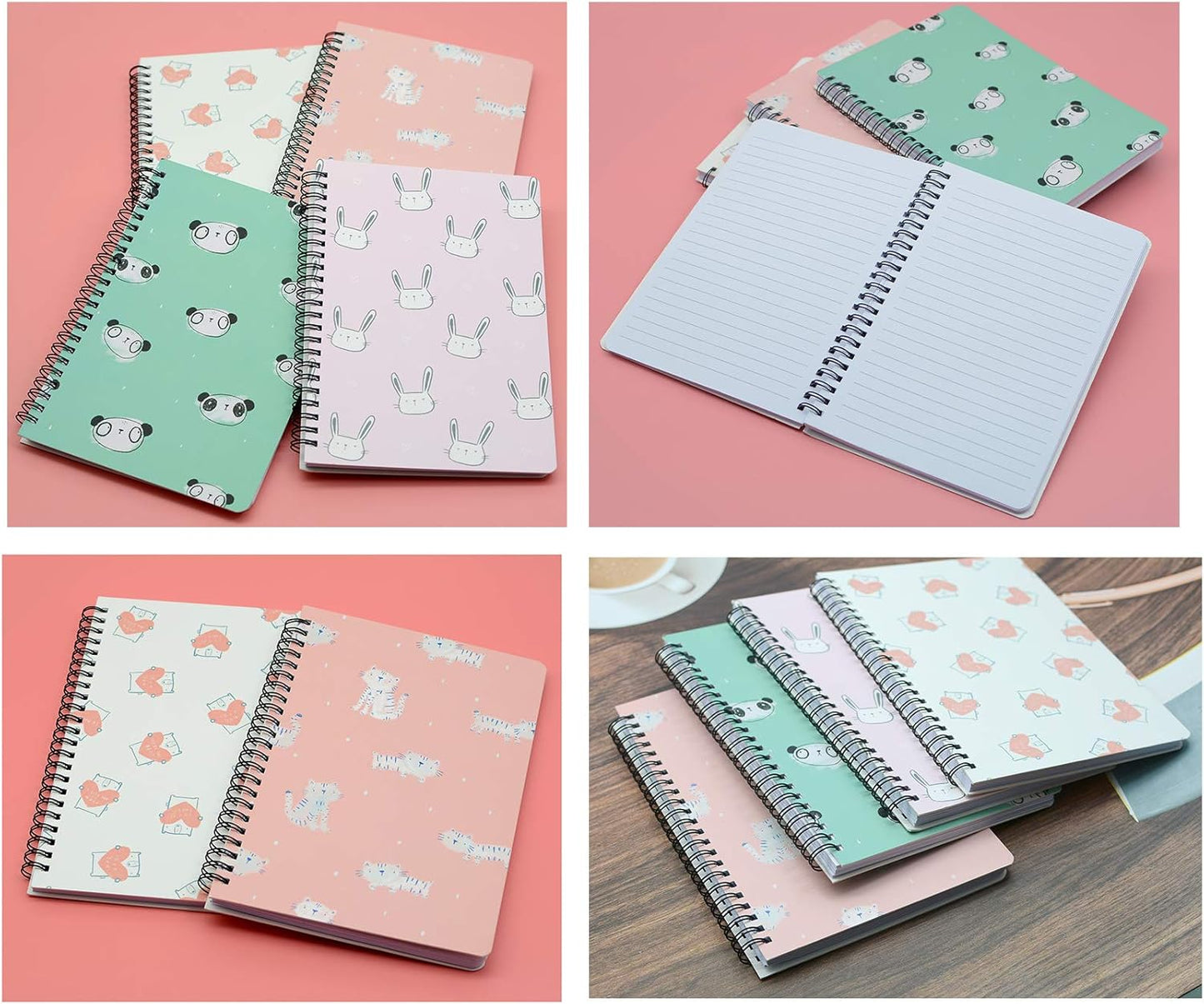 Yansanido 4 Pack (A5) Spiral Notebooks Journal Hardcover Planner 8.26 x 5.9 Inch 160 Pages Ruled Lined Notebook White Paper for Students Office School Supplies (style 4- animal 4 pack, A5)