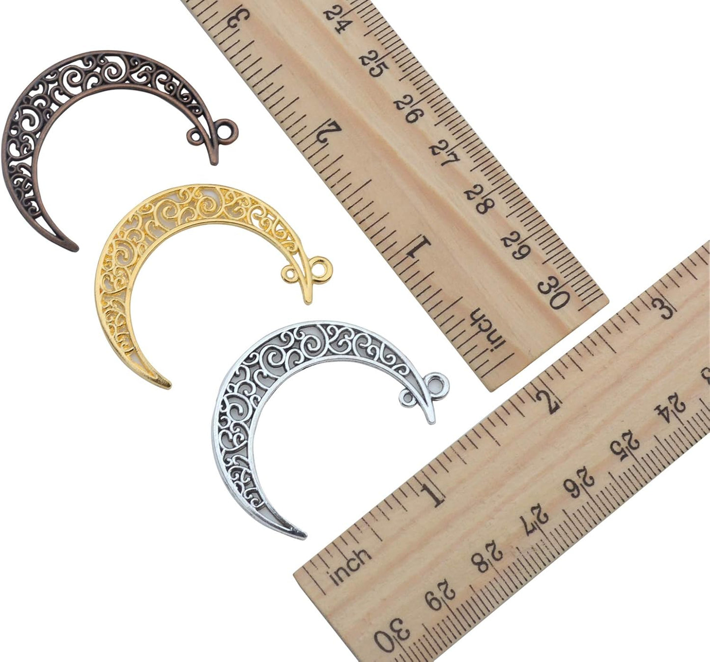 Yansanido Alloy Pack of 50 Moon Shape Silver Charms Pendants for Making Bracelet and Necklace (Moon 50pcs Silver)
