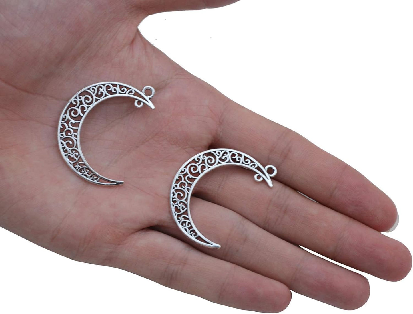 Yansanido Alloy Pack of 50 Moon Shape Silver Charms Pendants for Making Bracelet and Necklace (Moon 50pcs Silver)