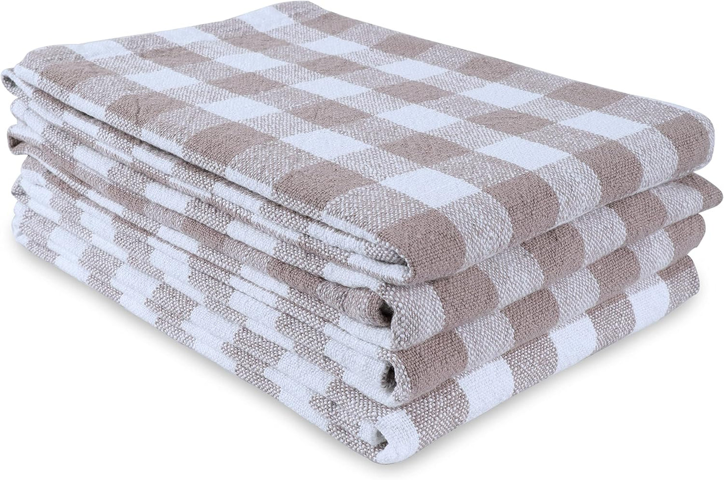 AMOUR INFINI Kitchen Towels Set of 4 Buffalo Checks Beige/White Kitchen Towels 28x20 Inches 100% Cotton Highly Absorbent Kitchen Towels Premium Quality Ultra Soft Mitered Corners KitchenTowels
