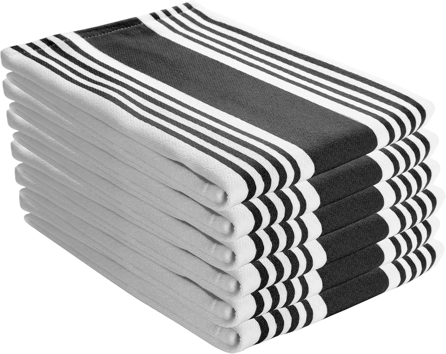 AMOUR INFINI Premium Kitchen Towels 100% Cotton Pack of 6, Highly Absorbent Quick Drying Super Soft Premium Dish Towel for Kitchen with Hanging Loop Hand & Tea Towels - 20x30 Inch (Black)
