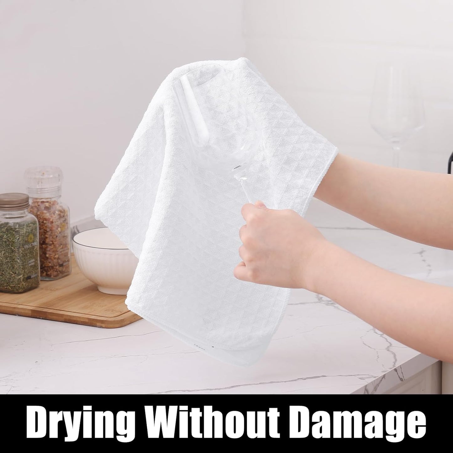 Homaxy Microfiber Waffle Weave Towels Set, 16 x 28 Inch and 12 x 12 Inch and 100% Cotton Waffle Weave Kitchen Dish Cloths
