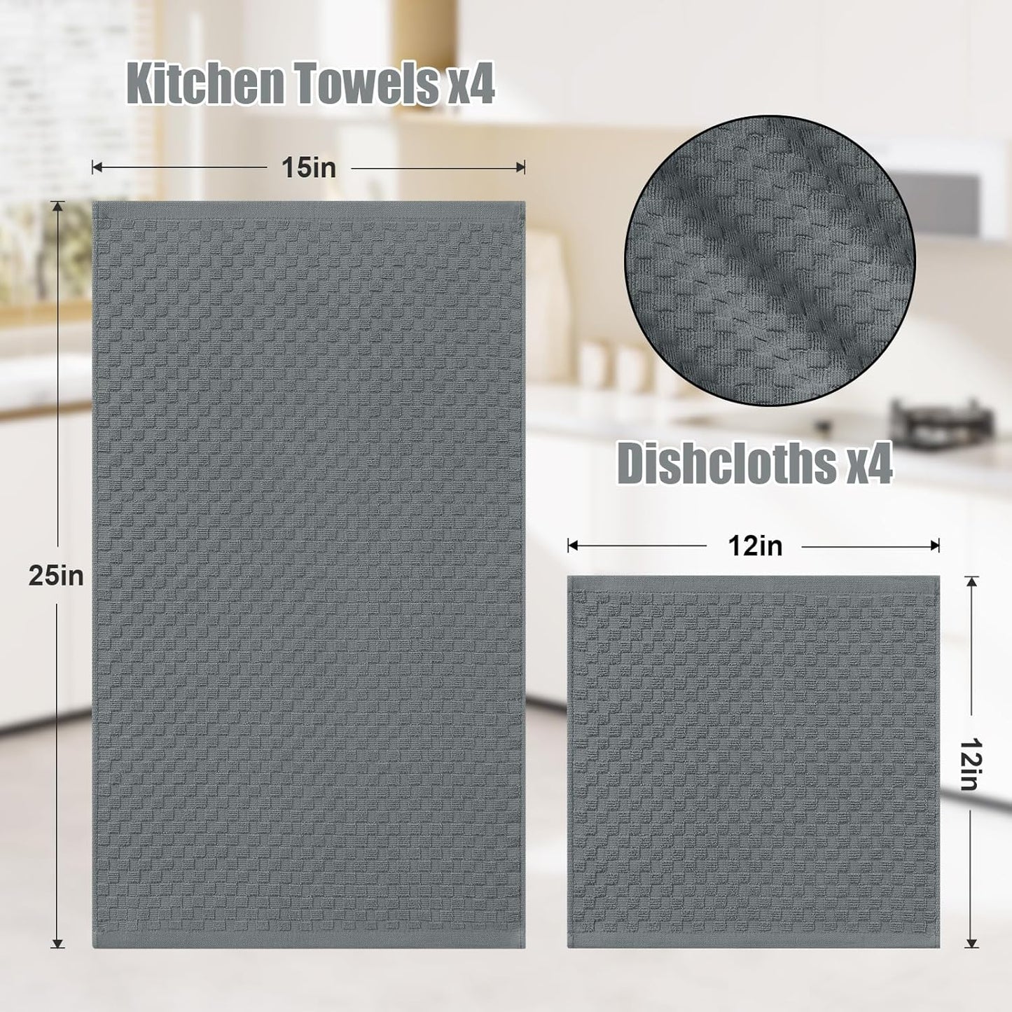 Homaxy Microfiber Kitchen Towels and Dishcloths Set, 12 Pack Soft and Absorbent Dish Hand Towels Bulk and 100% Cotton Kitchen Towels and Dishcloths Set(12 x 12 & 15 x 25 Inches, Set of 8 Bulk)
