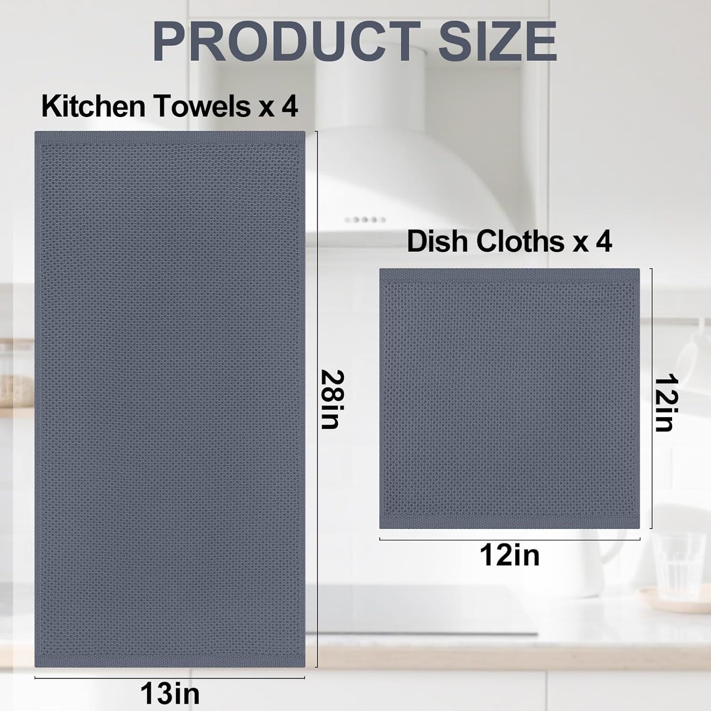 Homaxy 100% Cotton Kitchen Towels and Dishcloths Set, 12 x 12 Inches and 13 x 28 Inches, Set of 8 Bulk Kitchen Towels Set and 100% Cotton Kitchen Dishcloths Set(12 x 12 & 15 x 25 Inches)